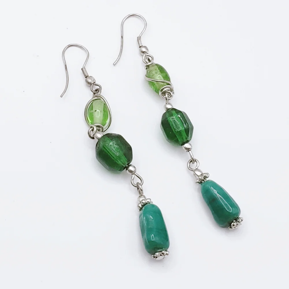 Bracelet and Dangly Earrings Set Turquoise and Green Silver Tone - Picture 5 of 6